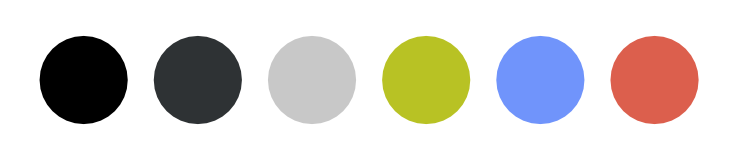 Colour patches — circular, 6 in all — used in the website design / template