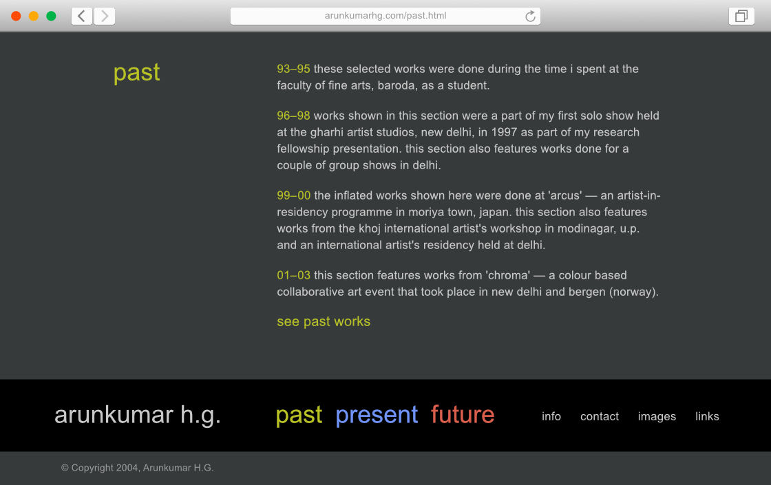Screen shot of a web page with four paragraphs of information and 'Past' header on the top left side