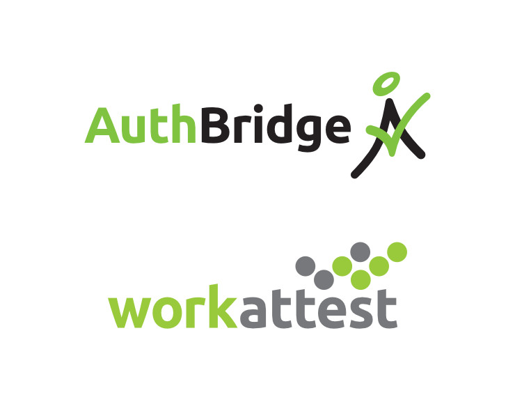 AuthBridge logo (in darker green and black colours) above the WorkAttest logo