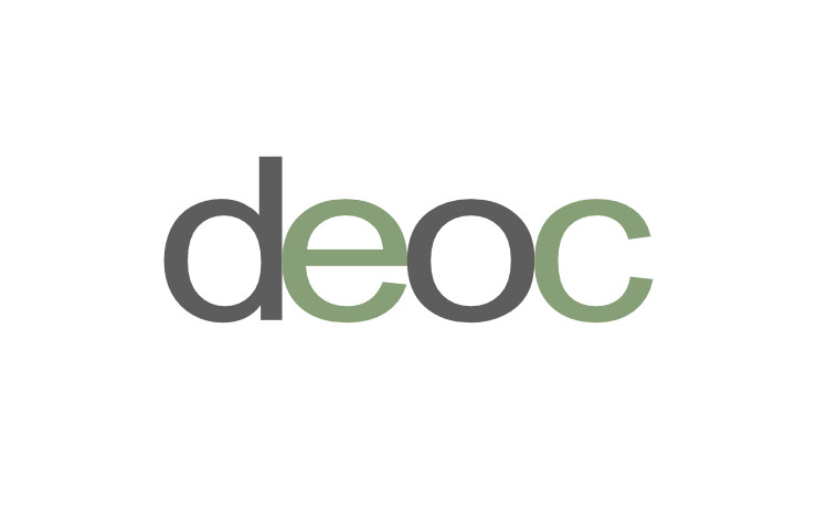 DEOC logo design color blindness simulation with lime green of e and c appearing as army green