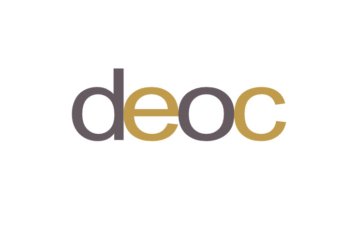 DEOC logo colour blindness simulation with the grey appearing reddish and the green as light brown