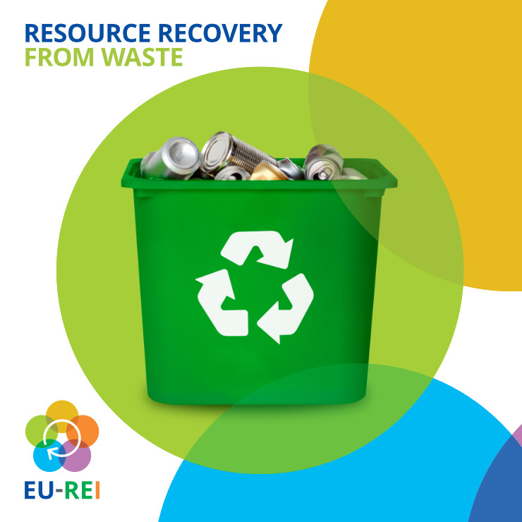 Photo of a recycled waste bin inside the logo’s green cicle, with the header ‘Resource Recovery From Waste’