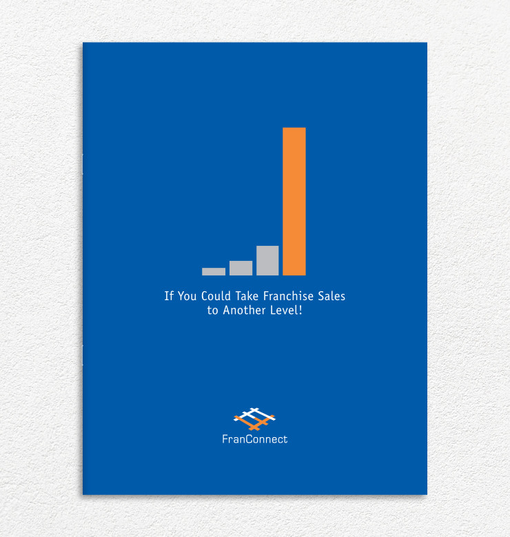 Cover of a sales brochure with a predominant blue background