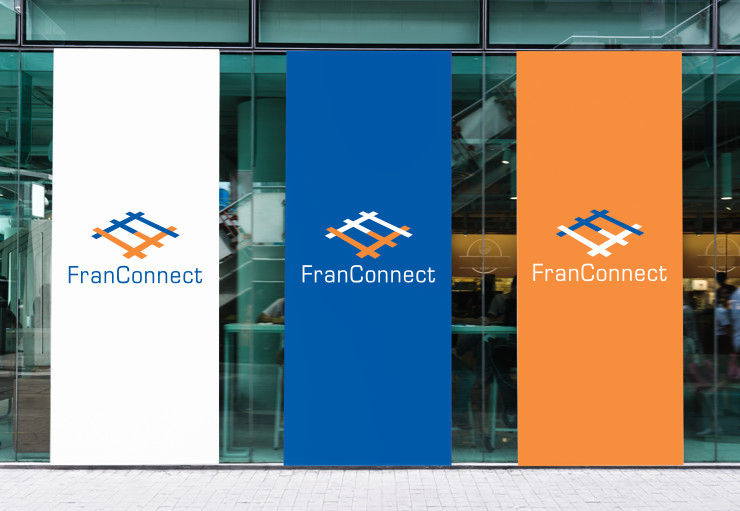 Three outdoor panels showing use of the logo on white, blue and orange backgrounds, respectively