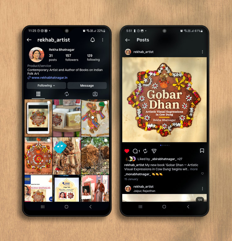 Screen shots of thumbnails of book images and a post featuring the book cover