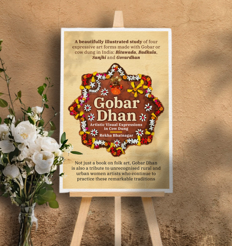 Poster design with intros about the folk art forms on the cover graphic and a sentence about women artists