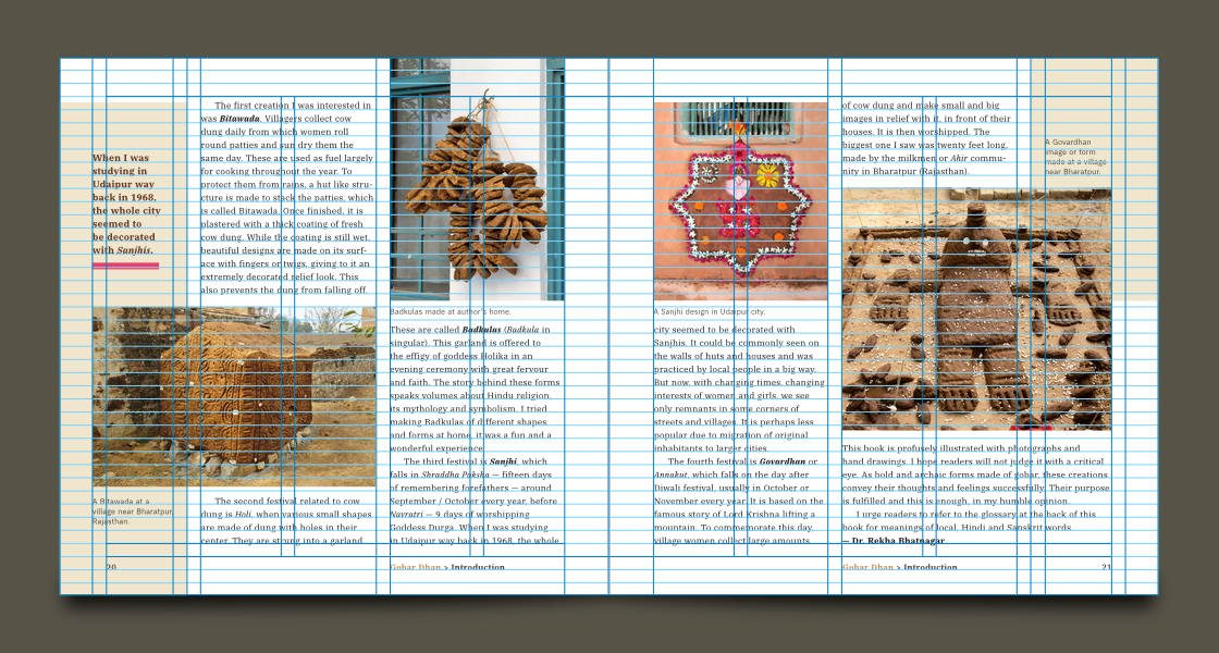 Page layout overlapped by vertical column guides and horizontal baseline grids