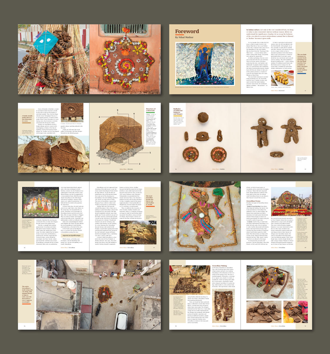 Eight sets of page spreads