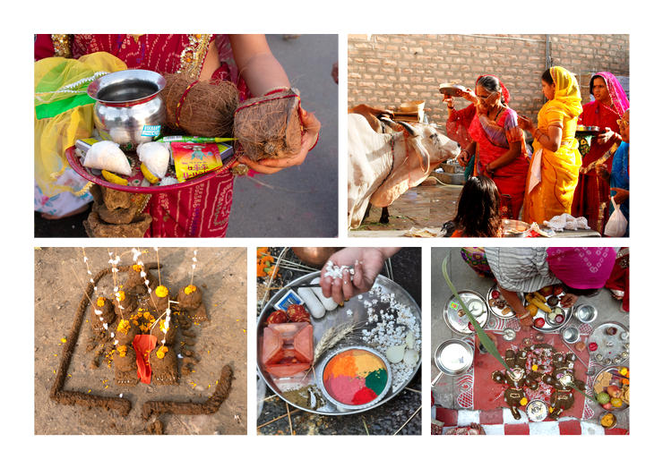 Five colourful photographs arranged on a page