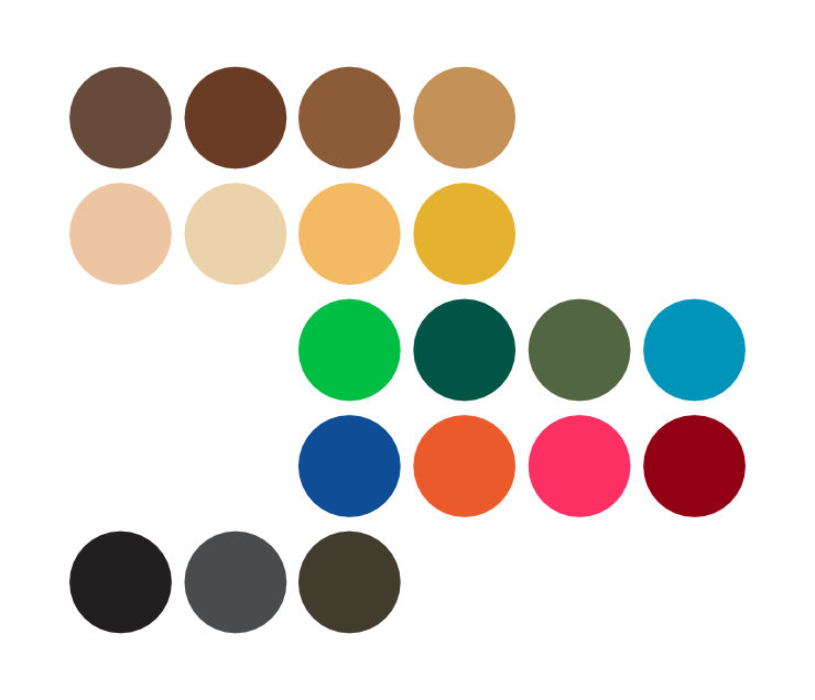 Colour swatches arranged in three groups