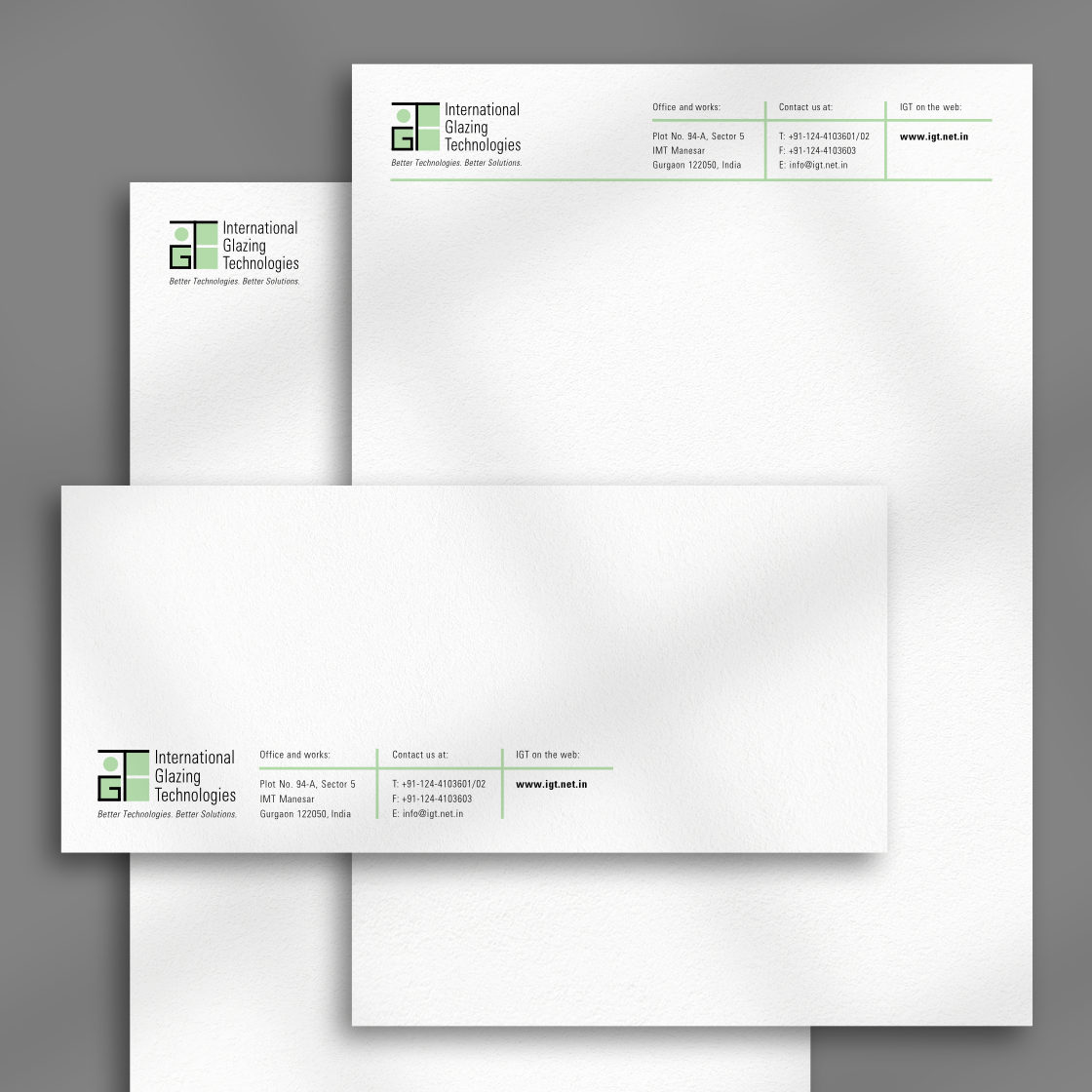 Overlapping letterhead, envelope and continuation sheet