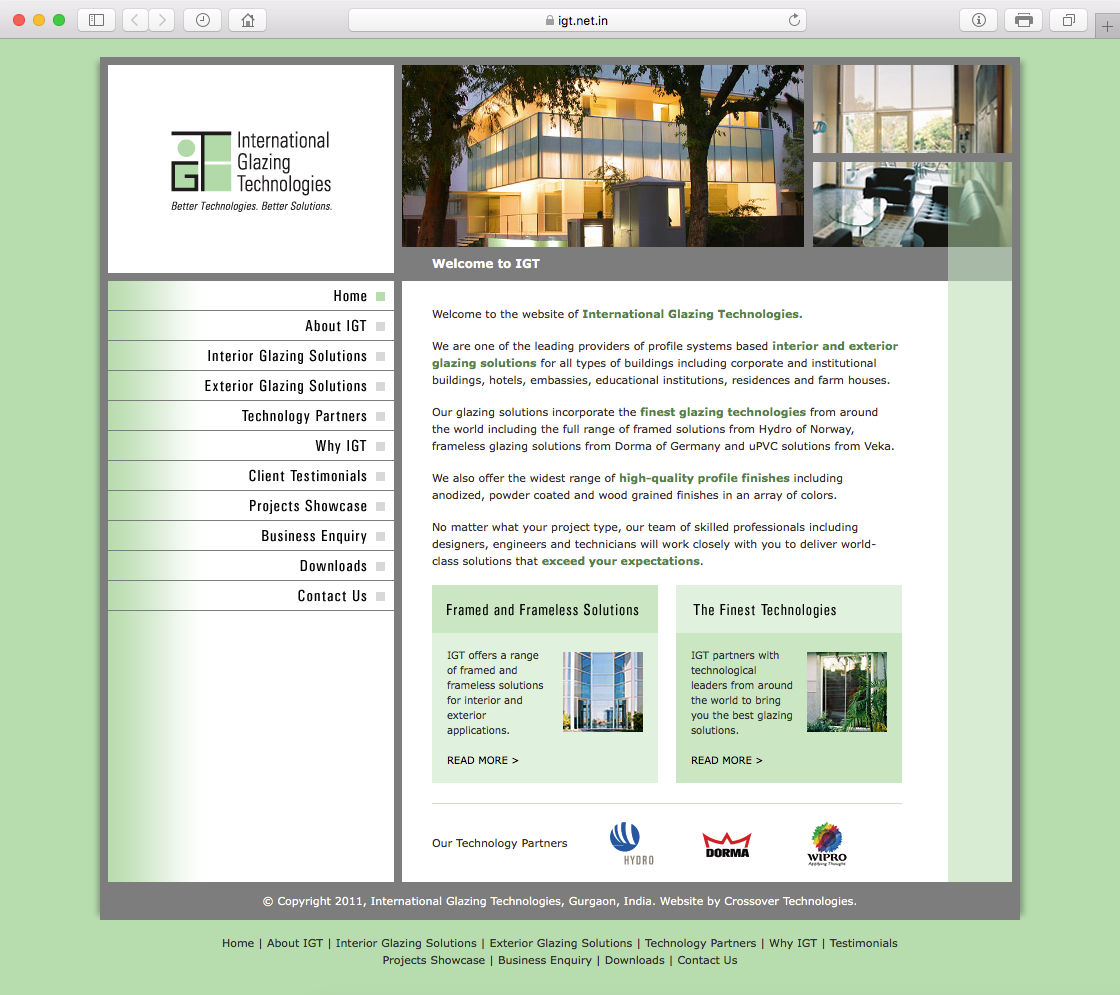 Screen shot of IGT website home page design showing use of brand elements defined by the logo