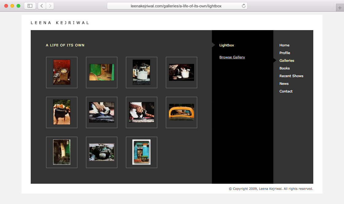 A web page design containing many small or thumbnail images in slide format / shape