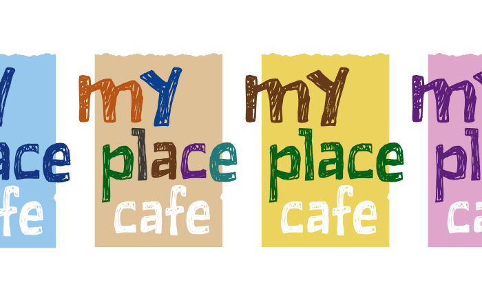 My Place Cafe logo in multiple colour combinations