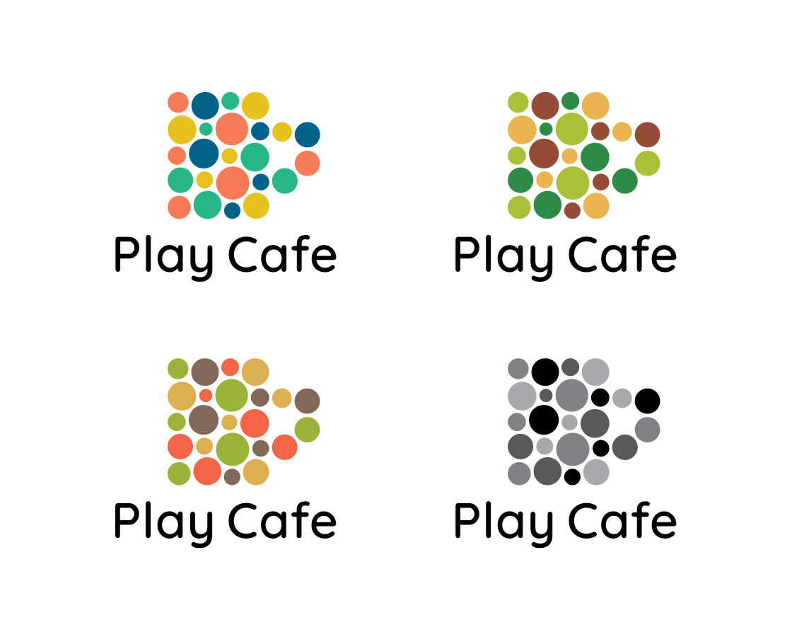 Four versions of the logo, with the graphic in a different colour combination in each one