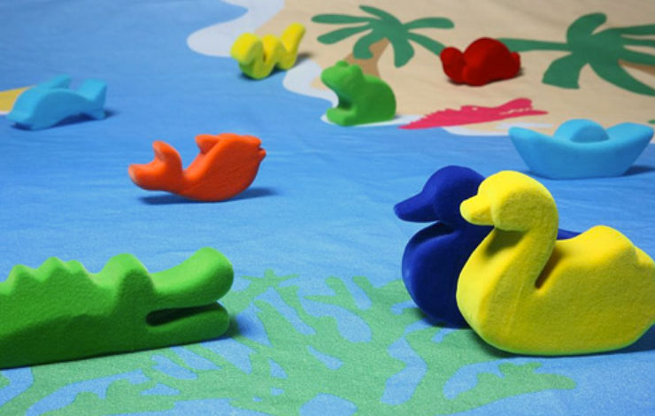 Photograph of Rubbabu toys kept on the Water World play mat