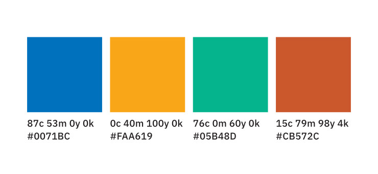 The four colour swatches with colour values written below each one