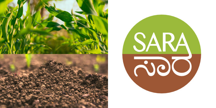 Photos of green crops in the field (top) and soil (bottom), relating to SARA logo placed alongside