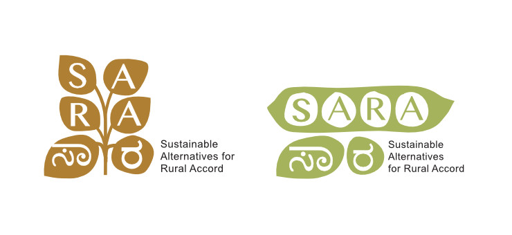 A brown logo with lettering inside a plant and a green one with lettering inside a seed