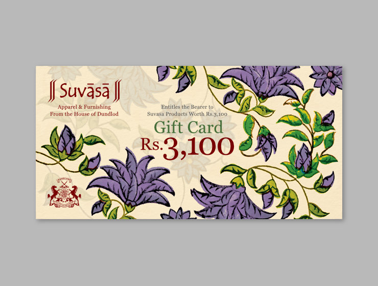 Layout with beige background and leafy, floral designs on it in green and purple colours