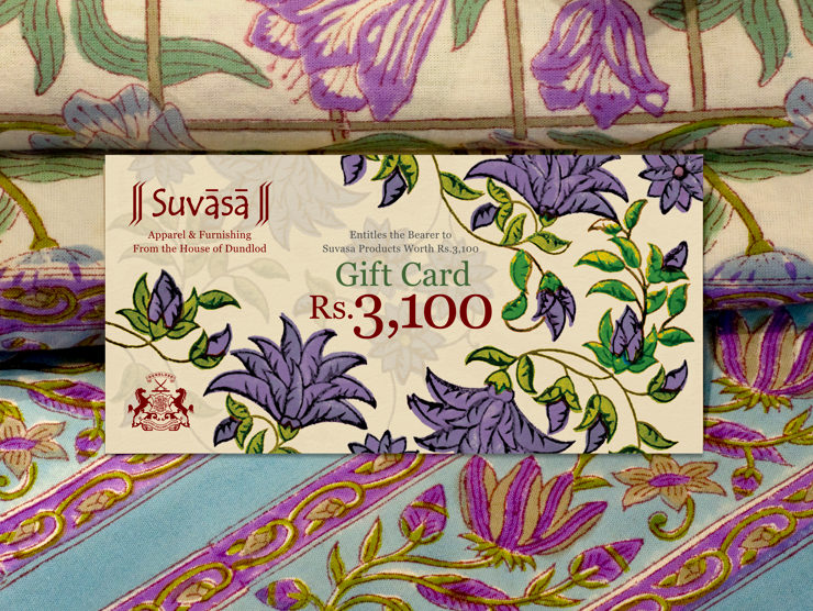 Natural, floral designs of the fabric in the background matching with the designs on the card