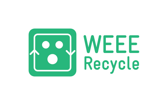WEEE Recycle logo in green colour, over a white background