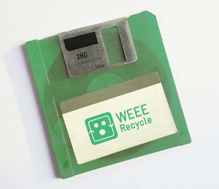 Initiative logo printed on the label of a green coloured floppy