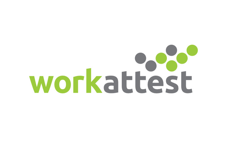 ‘work’ in green, ‘attest’ in grey, and the graphic above it