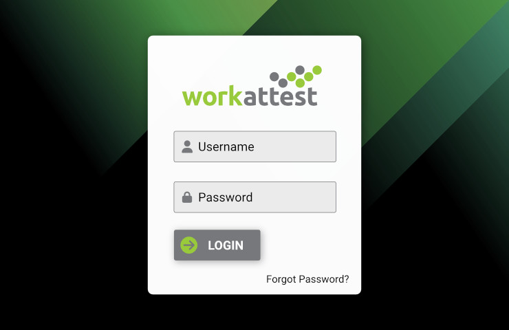 WorkAttest logo above a (Username and Password) login form