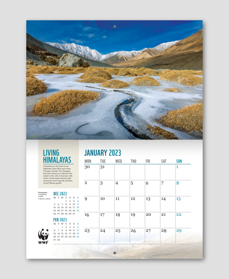 A high altitude, snow-clad landscape image on top, and the planner section on white background below