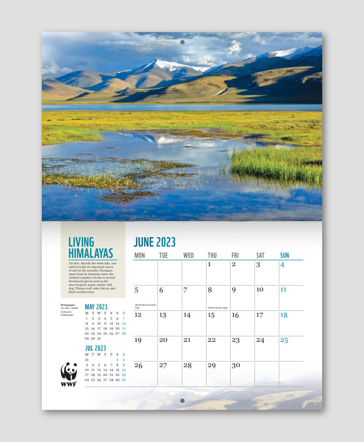 Photograph of a lake with mountains behind, and the planner section below on white background