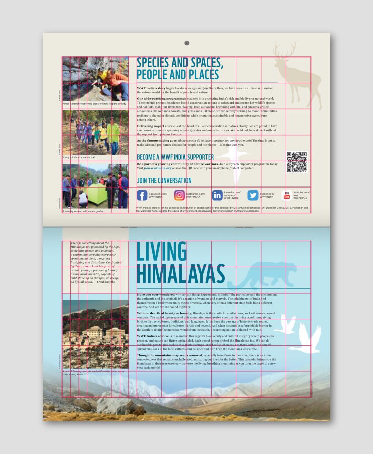 Grids overlaid on the introduction pages or spread of the calendar