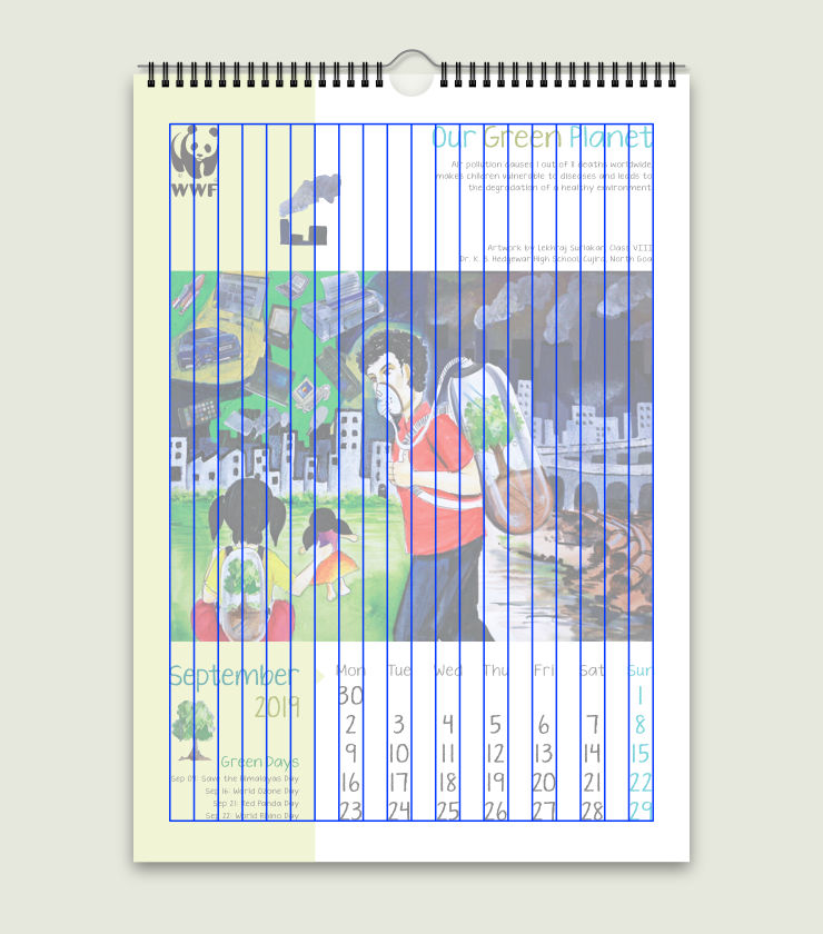 20 columns, within an outer margin, overlaid on a sample calendar page