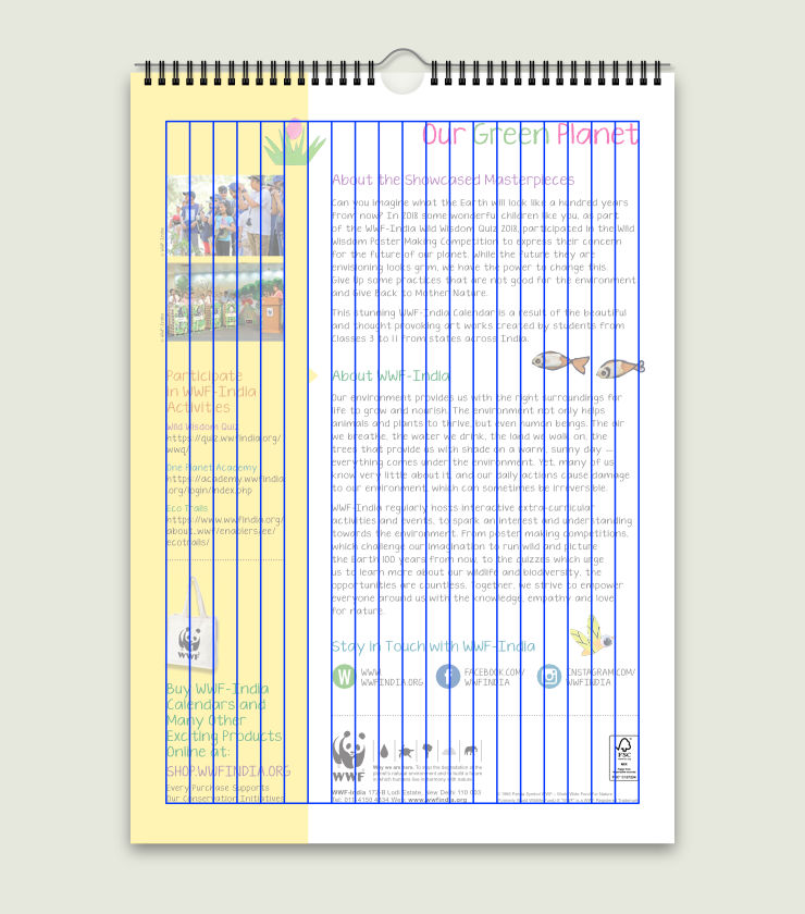 20 columns, within an outer margin, overlaid on the calendar layout